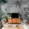 Handgeschilderde tropische plant bladeren bananen blad muur muurschildering pastorale slaapkamer woonkamer sofa tv achtergrond Aangepast Foto behang