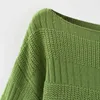 Maglione corto da donna casual verde con spalle scoperte Moda Ladie Autunno morbido Top a maniche lunghe Maglioni lavorati a maglia chic femminili 210515