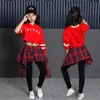 Garnitury dziecięce Garnitury Bawełniane Odzież Koreański Moda Hip Hop Streetwear Nastoletnie Dziewczyny Bluzy Bluza + Spódniczki w kratę 210622