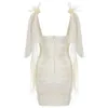 Summer Women Dress Sexy Bodycon White Mini Party Mesh Club Celebrity Elegant Bandage Dresses Clothes 210515