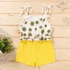 6m-24m Toddler Kids Bodysuit Baby Girls Rompers Clothes Ruffle Bowknot Sunflower Floral Suspender Romper Baby's Clothing Jumpsuits