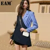 [EAM] Женщины CONGRAST Цветовая пледа Нерегулярный Blazer Отворачивается с длинным рукавом Свободная подходящая куртка Мода Весна Осень 1d0287 210930
