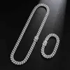 1 fila 10mm Miami Cuban Chain Link Full Iced Out Cubic Zirconia Rame Polo Bracciale Collana Set Uomo Hip Hop Collana Gioielli X0509