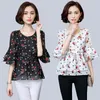 20220 Sommar Fem-Point Sleeve Print Chiffon Blouse Casual Kvinnor Kläder Koreanska Loose Plus Size Ladies Toppar Blusas 8685 50 210521