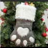 Juldekorationer Festliga tillbehör Hem GardenKristmas Party Dog Cat Paw Stocking Hängande träd prydnad Inredning Hosiery Plush Xmas Strumpor