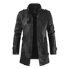 Mens mid-length leather jacket with stand-up collar plus velvet large size mens belt warm and windproof PU jacket