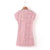 Abito camicia Donna Vita alta Rosa Blu Midi Vestidosx Manica corta A-Line Kawaii Estate Drago Ricamo Cheongsam 210430