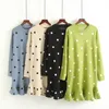 Donne Maglione Pullover Green Beige Black Blue Blue Polka Dot Ruffle a maglia Ginocchio D'allargia A Linea Autunno Abito invernale D1380 210514