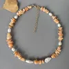 collana corta in pietra naturale design creativo di ghiaia irregolare mix di perle d'acqua dolce gioielli per girocollo da donna alla moda