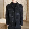남자 양모 블렌드 모직 격자 무늬 짧은 재킷 탑 2022 가을과 겨울 패션 캐주얼 라펠 슬림 한 트렌치 코트