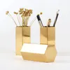 Nordic Gold Pen cosmetic Holder Vase Hexagonal Shape Diamond Makeup Brush Storage Box Golden Flower Vase Metal Table Decoration