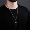 18K Gold Plated Diamond Cross Pendant Necklace Chain ICED OUT Full Zircon Mens Bling Jewelry Gift