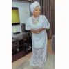 Ethnische Kleidung afrikanische Frauen zweiteilige Kurzschlärm Big Swing Vestidos Mesh hohl aus losen weißen Club -Partykleidern Frau Kleid
