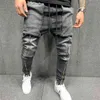 2021 European och American Men's Denim Fabric Casual Sports Big Pocket Byxor Drawstring Jeans X0621