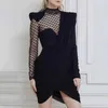 Winter Women Sexy Designer Long Sleeve Lace Black Cotton Dress Ladies Elegant Evening Bodycon Party Vestido 210527