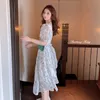 Lato Krótki rękaw Elegancka sukienka Kobiety Kwiatowy Dresign Vintage Dress Party Evening Dla Kobiety Sukienka Koreański Y2K 210521