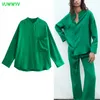 VUWWYV Woman Shirts Green Oversized Button Up Shirt Women Blouses Casual Long Sleeve Plus Size Ladies Tops Summer Pocket 210430