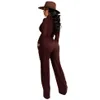 女性のセクシーなジャンプスーツ長袖クロップトップハイウエストパンツセットワークアウト衣装ヨガ2片スーツのための2ピースパンツの衣装