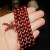 Beaded, Strands Naturliga Siam Rosewood Pärlor Armband 6-12mm 108 Mala Buddhistbön Stativ eller Halsband Red Wood Unisex Smycken