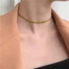 Titanium With 18K Gold Pave Chain Choker Necklace Women Stainless Steel Jewelry Designer T Show Party Runway Boho Japan Korea