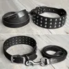 Cool Studded Lederen Pet Dog Collars Leash Set voor Medium Groot Hond Pitbull Boxer Bulldog S M L Zwart Bruin 210729