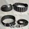 Cool studded äkta läder husdjur hund krage koppel uppsättning för medelstora stora hund pitbull boxer bulldog s m l svart brun 210729