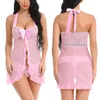 Women's Sleepwear Lingerie For Women Sleepwears Front Closure Babydoll Chemise V Neck Mesh Ladies Sleep Dresses Nightskirt