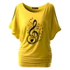 Muzieknoten Living Print T-shirt Vrouwen Batwing Katoen O Hals Korte Mouw Zomer T-shirt Tops Casual Tshirt Plus Size 210623