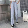 Sweat Gray pants female summer Korean love embroidery loose straight wide-leg pants casual mopping pants Full Length 210514