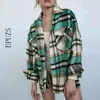 Mode Groene Plaid Jas Dames Winterjas Lange Mouwjassen en S Oversized 210521