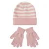 Kids Hat Gloves Set 2 PCS Stripe Caps Solid Color Mittens Knitted Keep Warm Baby Accessories 6 Colors Optional BT6674