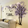 Cor adesivo de parede diy wallpaper grande adesivos de parede mural sala de estar sala de estar casa decoração 3d acrílico árvore adesivo para decoração de parede 210615