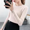 Jesień zima damskie swetry i swetry Koreański styl z długim rękawem Sweter O-Neck Slim Solidny Dzianiny Jumper Sweter Mujer 210514