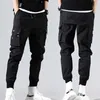 Nieuwe heren multi -zakken lading harem broek streetwear hiphop zwart grijs casual mannelijke joggers broek mode Harajuku punk broek x0723