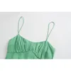 女性の純粋な緑の背中のないMidiのドレスストラップ調整ノースリーブのファッションレディドレスvestido 210529