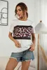 Sommar Leopard Print Patchwork T-shirt Toppar Kvinnor Casual O Neck Kortärmad Fashion Streetwear Loose Split Pullover Tees Kvinna 210522