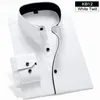 白いシャツの男性スピルニク秋の長袖メンズシャツスリムな袖口の仕事のビジネス結婚式のツイルシュミーズホム特大210524