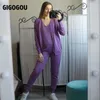 Gigogou 3 szt. Garnitury dzianiny z długim rękawem Kurtka Sweter Cardigan Tank Top Spodnie Kobiety Moda Solid Constume Set Casual Dress 210819