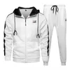 Män Casual Sats Jogger Tracksuit Män Märke Patchwork Zipper Sweatshirt Hooded + 2pc Sweatpants Fashion Slim Sport kostym Kläder 210603