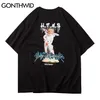 Kortärmad T-shirts Streetwear Sommar Rolig Angel Staty Print Bomull Casual Harajuku Hip Hop T-shirt Lossa Toppar 210602