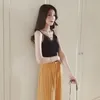 المرأة هوك زهرة الدانتيل خزان الصلبة خياطة الخامس الرقبة كاميس الإناث محبوك قصيرة سليم sleeplshirt خزان عارضة قمم X0507