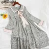 Spring Summer Long Dress Women Floral Printed Chiffon Sleeve Peter pan Collar Party es Slim Vestidos 210601