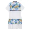 [EAM] Women Casual Printed Spliced Ruffles Shirt Dress Lapel Short Sleeve Loose Fit Fashion Spring Summer 1DD8542 210512