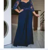 Plus Size Moeder van de Bruid Jurken voor Bruiloft Donker Marineblauw Kant Chiffon Kolom Vloer Lengte Vrouwen Formele avondjurken265D