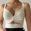 Mode-uitgesneden spaghetti-band mouwloze crop tops voor vrouwelijke backless tanks Top Girls Deep V zomer bijgesneden top vrouwen Vest 210514