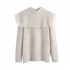 Femmes élégantes Solide Pulls doux Automne Mode Dames Streetwear O-Cou Tricoté Tops Doux Femelle Chic Volants Pulls 210427