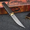 Top Quality VG10 Damascus Steel Blade Straight Knife Drop Point Blades Brass + Ebony Handle Knives With Wood Sheath