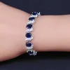 Zilveren kleur sieraden blauw zirkoon witte CZ sieraden sets voor vrouwen oorbellen / hanger / ketting / ringen / armband H1022