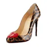 Handgjorda Kvinnor Stiletto Högklackade Klänningskor Leopard Lacker Slip-On Round-Toe Heart Shape Sexy Evening Fashion Court Pumps D584