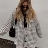 BLSQR Stylish Oversized Tweed Plaid Jacket Coat Women Fashion Long Sleeve Pockets Outerwear Coats Asymmetrical Chic Tops 210430